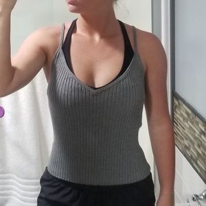 Grey ribbed strappy tank top